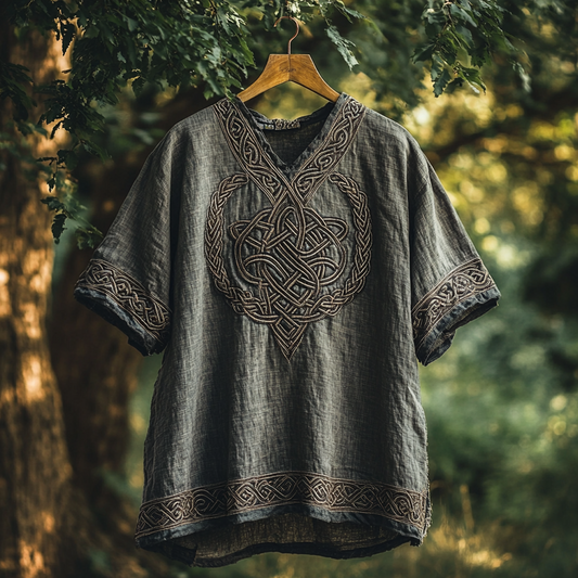 SweetChair Men's Viking Celtic Knot Braided Cotton Linen T-shirt