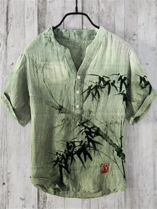 SweetChair Bamboo Forest & Moon Japanese Art Linen Blend Shirt